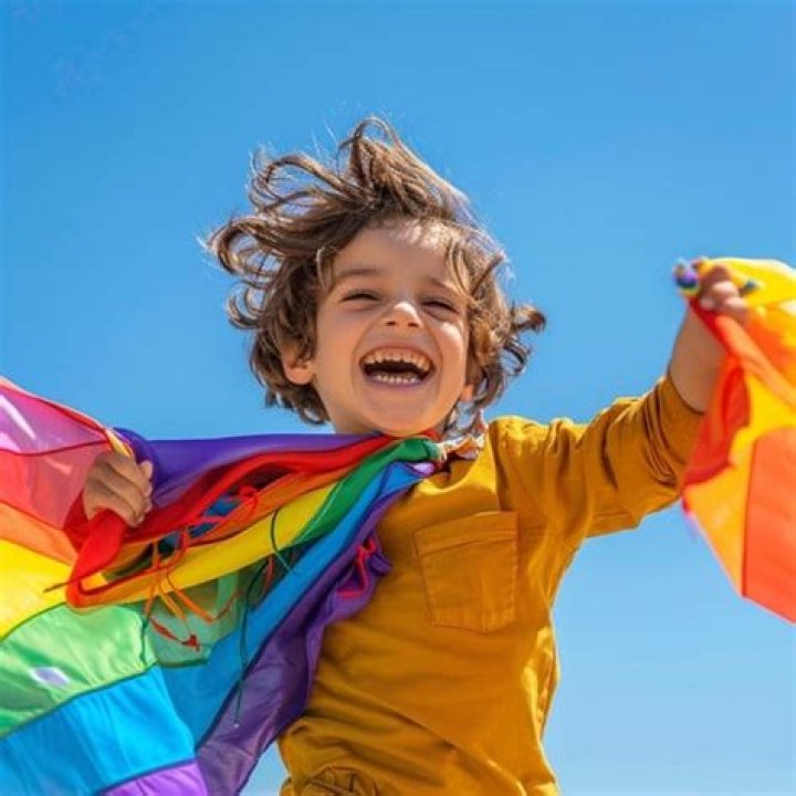 Child Holds Rainbow Flag During A Pride March